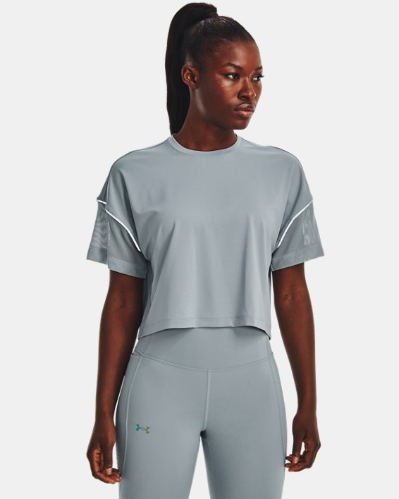 Women's UA RUSH™ Vent Crop Short Sleeve, Blue, pdpMainDesktop image number 0